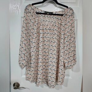 Rose & Olive White, Pink, Gray and Black Print 3/4 Sleeve Blouse in Size 2X